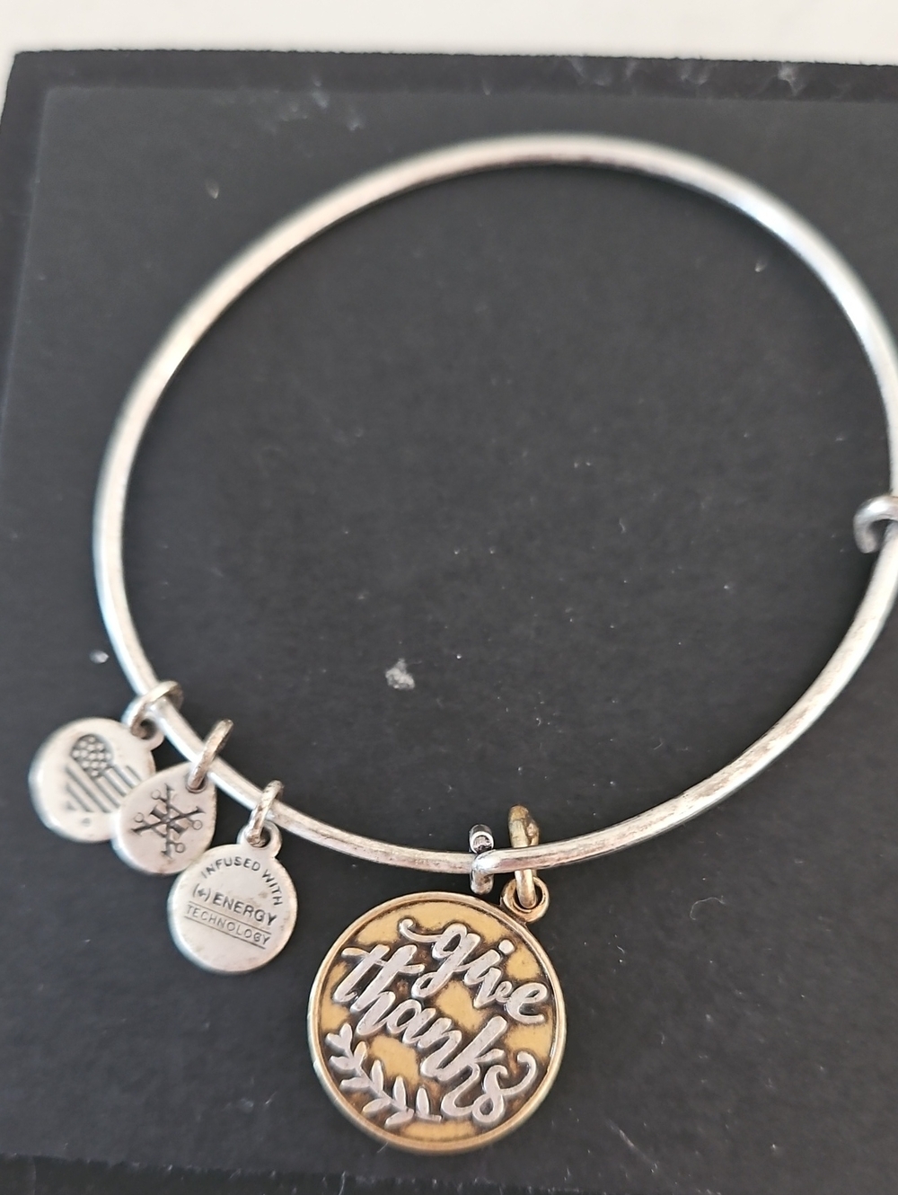 Alex and Ani Two-Tone 'Give Thanks' Charm Bangle Bracelet - Silver & Gold